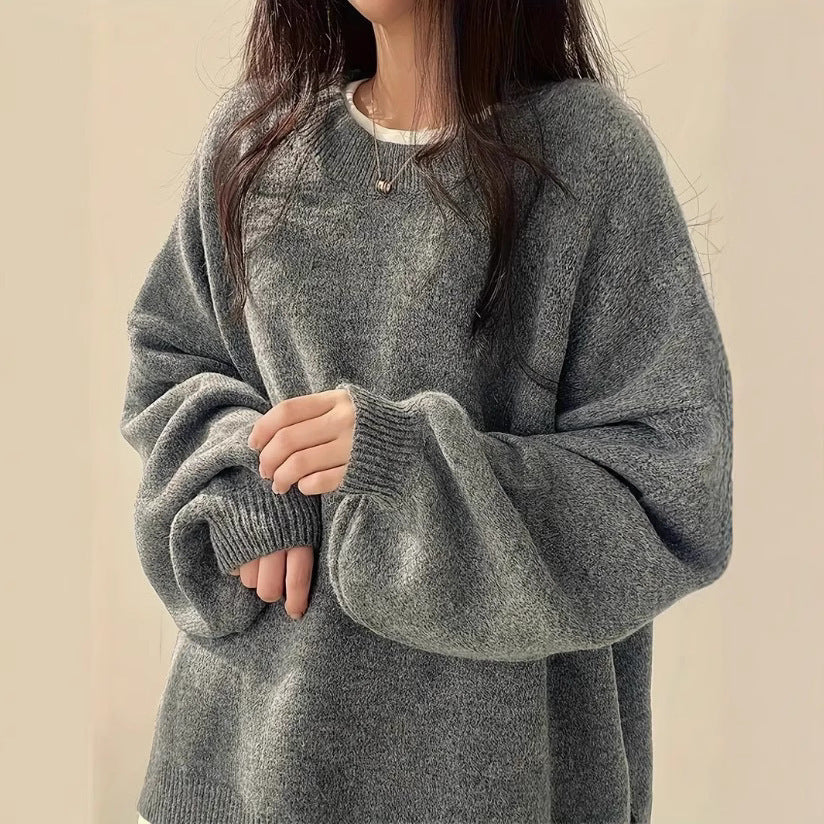 Solid Color Wool Blend Sweater for Women Casual Long Sleeve Pullover - Teleplus solid color