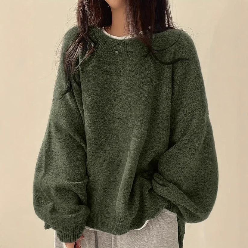 Solid Color Wool Blend Sweater for Women Casual Long Sleeve Pullover - Teleplus solid color