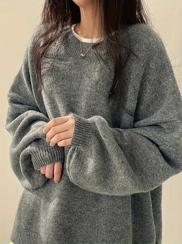 Solid Color Wool Blend Sweater for Women Casual Long Sleeve Pullover - Teleplus solid color
