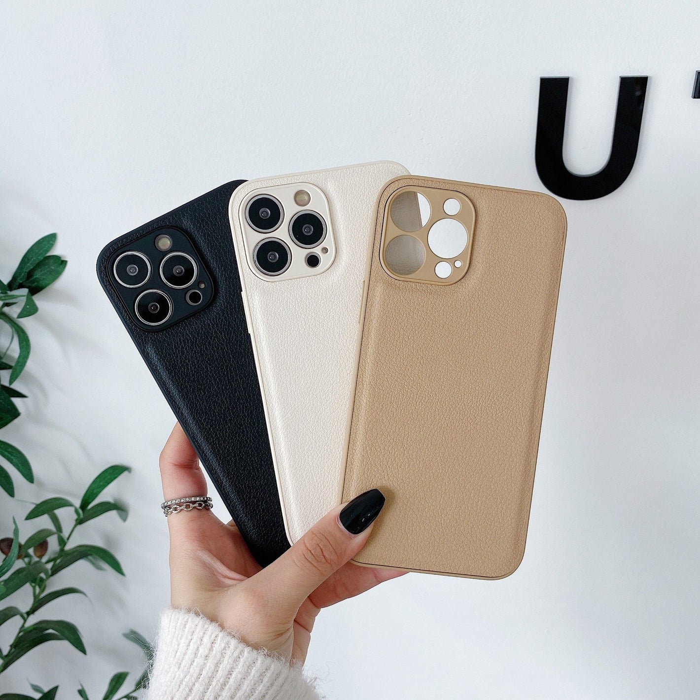 Solid Colour Leather Phone Case for iPhone Non-Apple Brand Compatibility - Models solid colour leather phone case