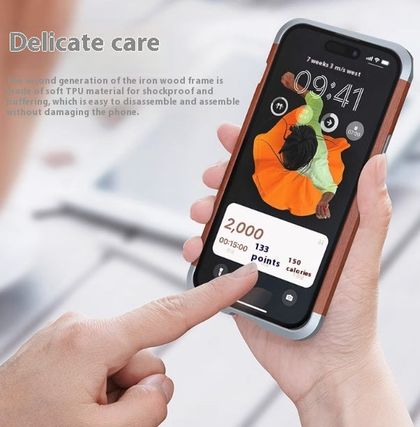 Solid Wood Aluminum Apple Phone Case with Alloy Frame for iPhone Models - Heat Protection solid wood aluminum alloy