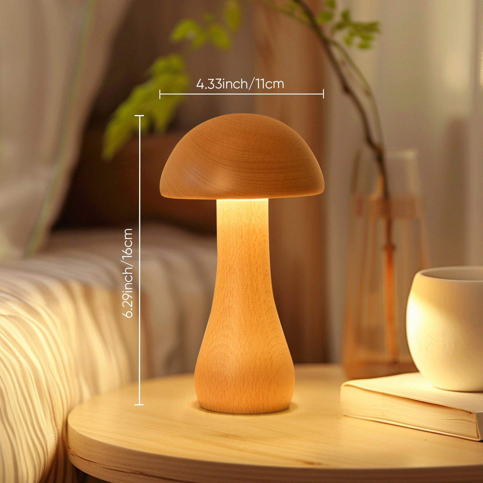 Solid Wood Mushroom Ambience Lights USB and Rechargeable Options - Light solid wood mushroom ambience light