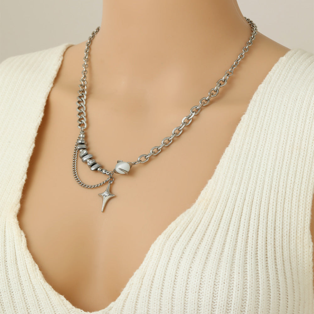Unisex Stainless Steel Necklace with Design Opal Asterism Bond Chain - Special-Interest design opal asterism