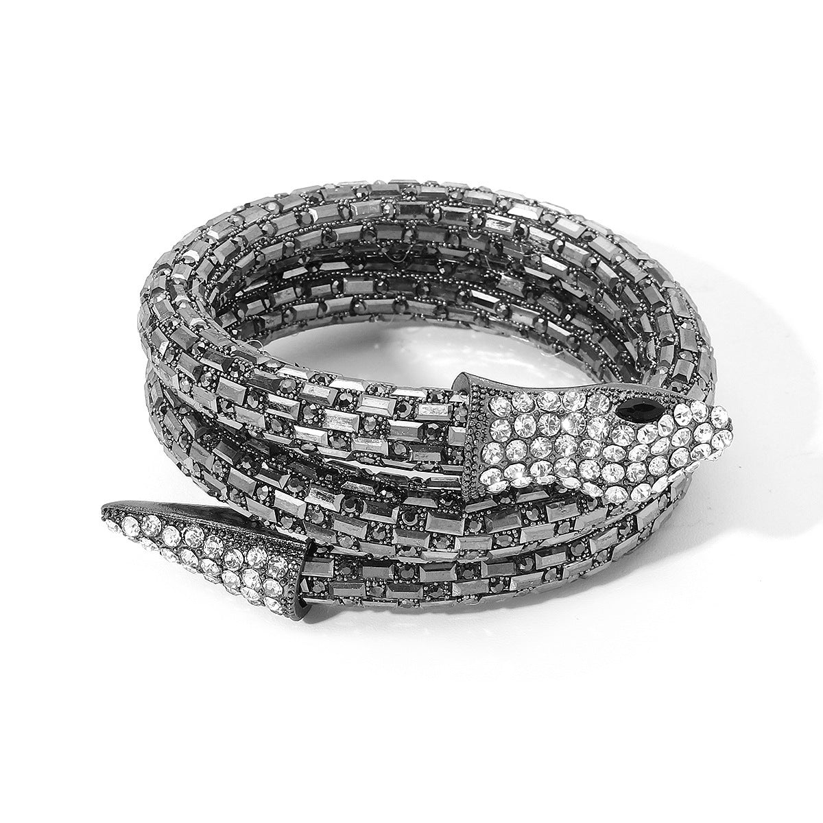 Splendid Diamond Snake-shaped Fashion Bracelet Creative - Splendid Diamond Snake Bracelet in White Diamond Gun Black