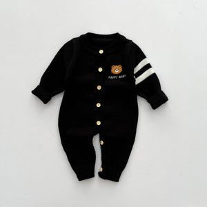 Unisex Knit Climbing Jacket for Autumn Bears in Black and Oatmeal Colors - Cuddle Up the Spring And Bear Jumpsuit