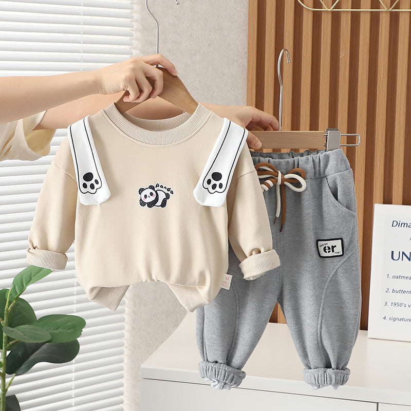 Spring And Autumn Children Sweater Pants Suit - Panda Two-Piece Sweater Suit for Tiny Trendsetters