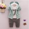 spring and autumn new boys and girls zipper striped trousers suit children's suit - Green