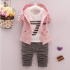 spring and autumn new boys and girls zipper striped trousers suit children's suit - Pink