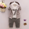 spring and autumn new boys and girls zipper striped trousers suit children's suit - Brown