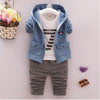 spring and autumn new boys and girls zipper striped trousers suit children's suit - Blue