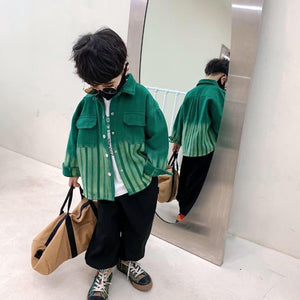 Spring Denim Jacket with Polo Collar for Girls in Green Stripes - Teleplus spring denim jacket