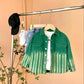 Spring Denim Jacket with Polo Collar for Girls in Green Stripes - Teleplus spring denim jacket