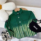 Spring Denim Jacket with Polo Collar for Girls in Green Stripes - Teleplus spring denim jacket