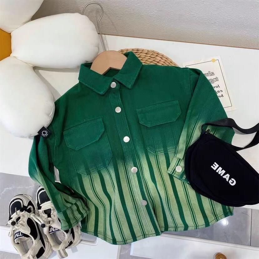 Spring Denim Jacket with Polo Collar for Girls in Green Stripes - Teleplus spring denim jacket