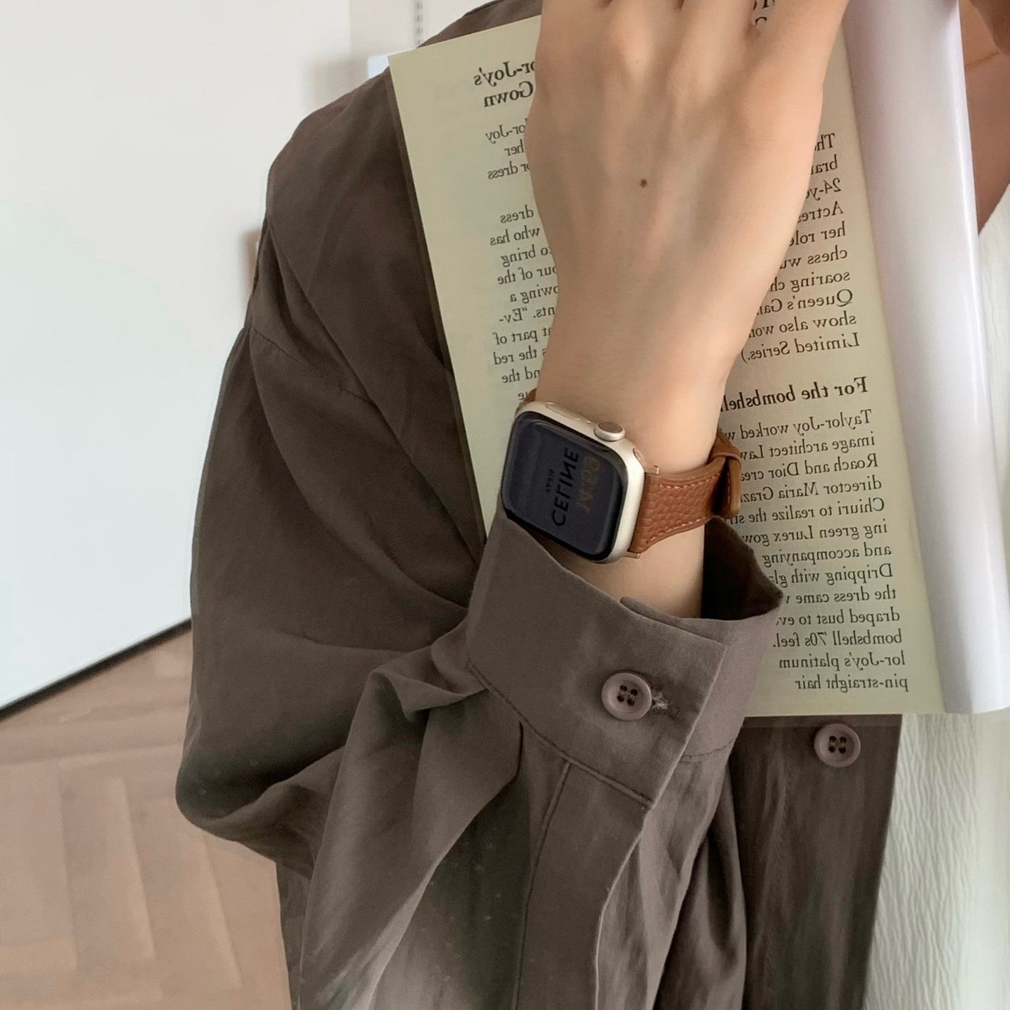 Lychee Leather Strap for Apple Watch Retro Brown Orange Pine Green Navy Blue 38-44mm - Thin lychee leather strap