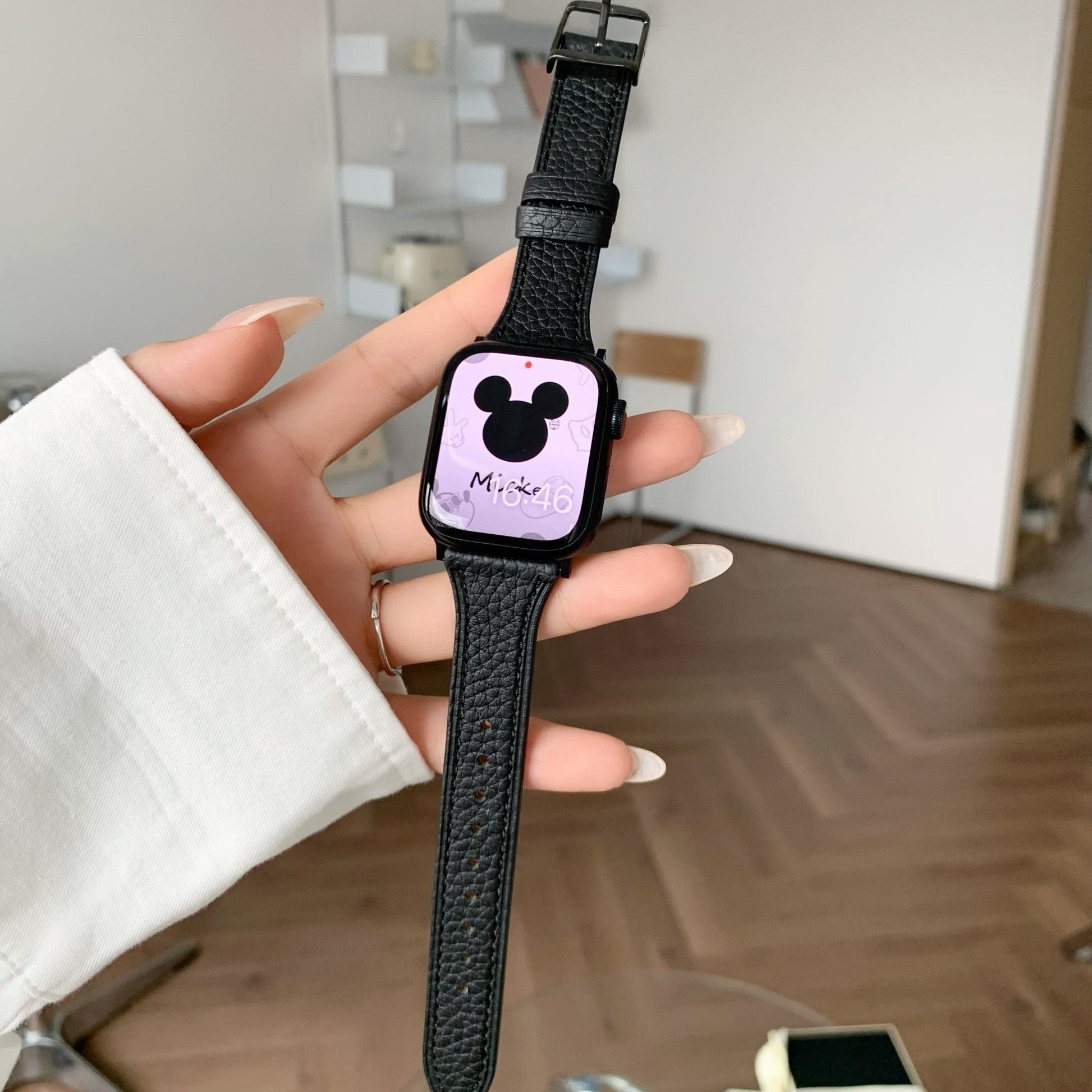 Square Buckle Small Waist Thin Lychee Leather Strap - Thin Lychee Leather Strap for Apple Watch 38-44mm