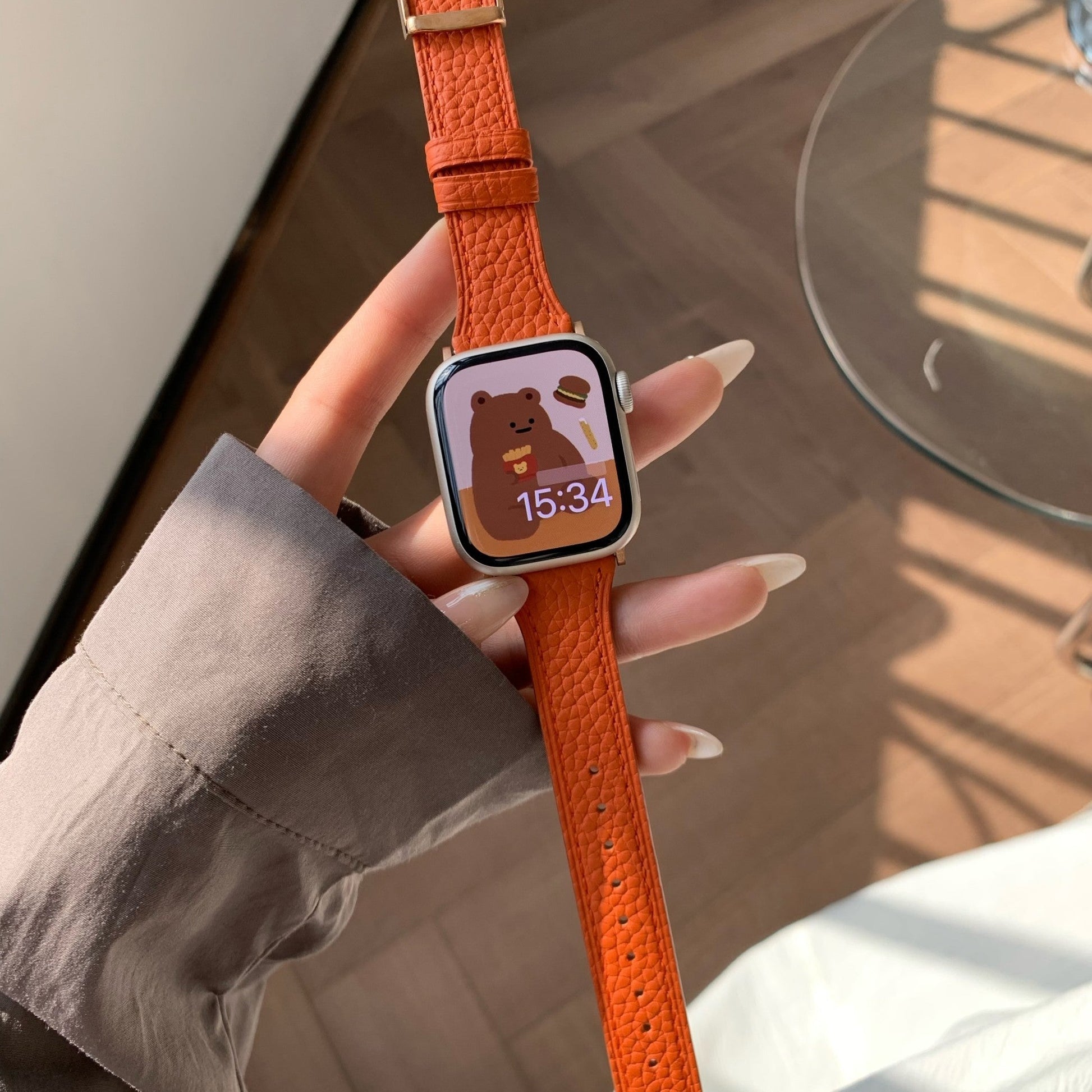 Square Buckle Small Waist Thin Lychee Leather Strap - Thin Lychee Leather Strap for Apple Watch 38-44mm