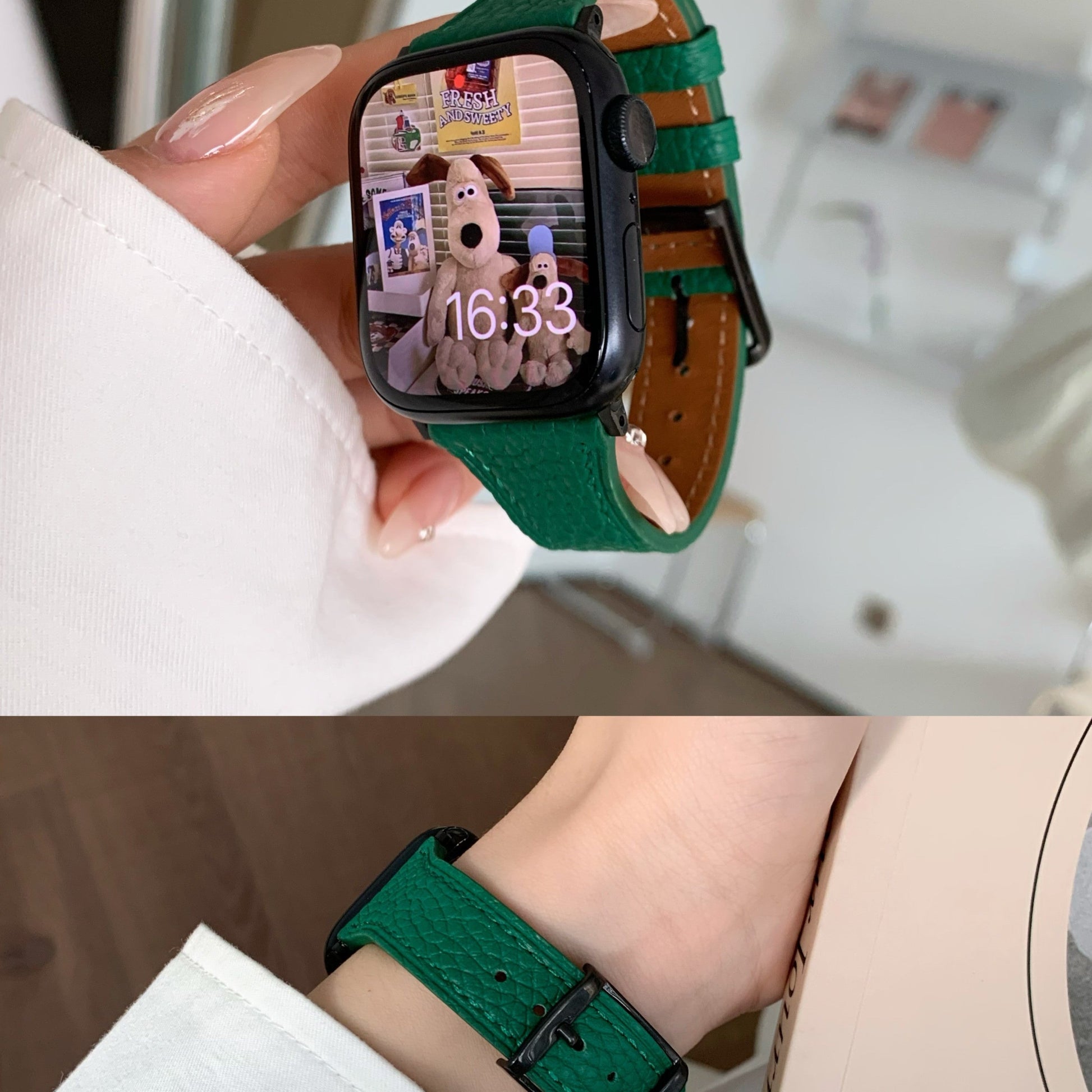 Square Buckle Small Waist Thin Lychee Leather Strap - Thin Lychee Leather Strap for Apple Watch 38-44mm