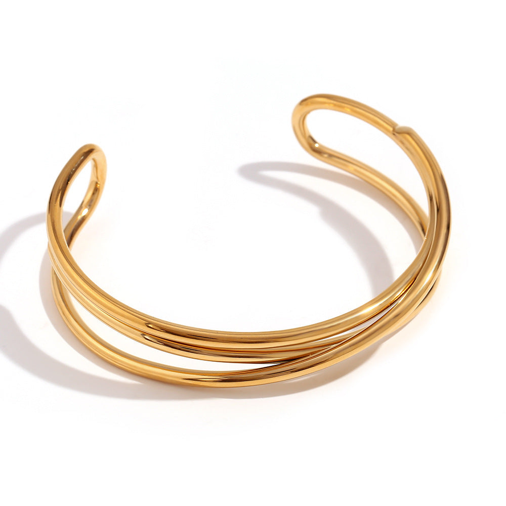 Stainless Steel 18K Gold Plating Niche Three-layer Winding Open-ended Bracelet Female - Three-Layer Winding Open-Ended