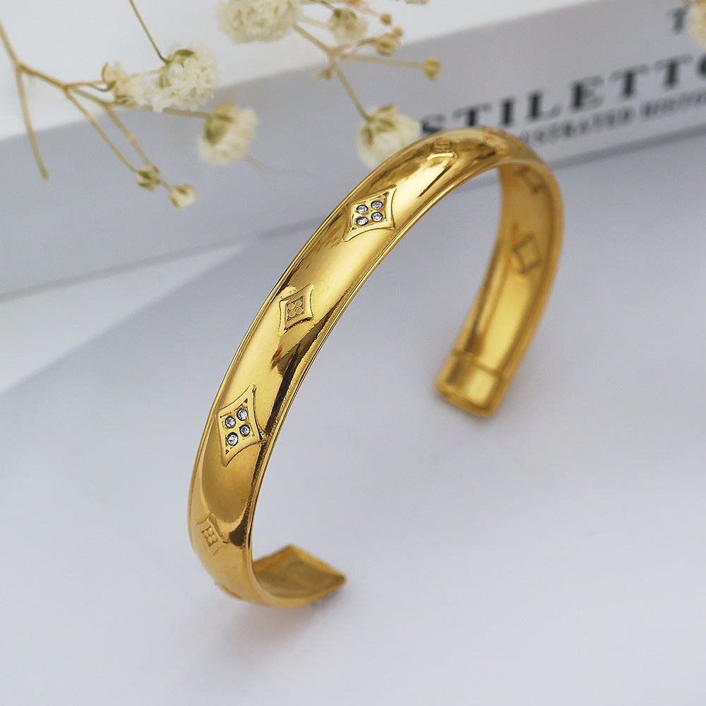 Stainless Steel Bracelet 18K Gold Plating C- Shaped Gold - Stainless Steel Bracelet with 18K Gold Plating