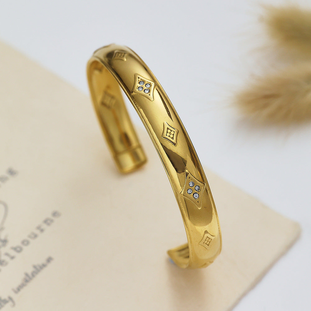 Stainless Steel Bracelet 18K Gold Plating C- Shaped Gold - Stainless Steel Bracelet with 18K Gold Plating