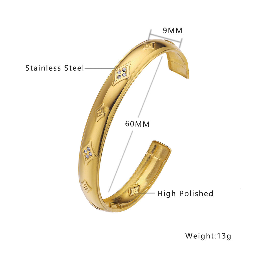 Stainless Steel Bracelet 18K Gold Plating C- Shaped Gold - Stainless Steel Bracelet with 18K Gold Plating