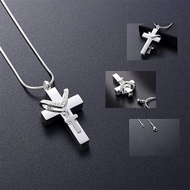 Unisex Stainless Steel Necklace with Cross Pendant in United States CHF Style - Urn Snake Chain united states chf