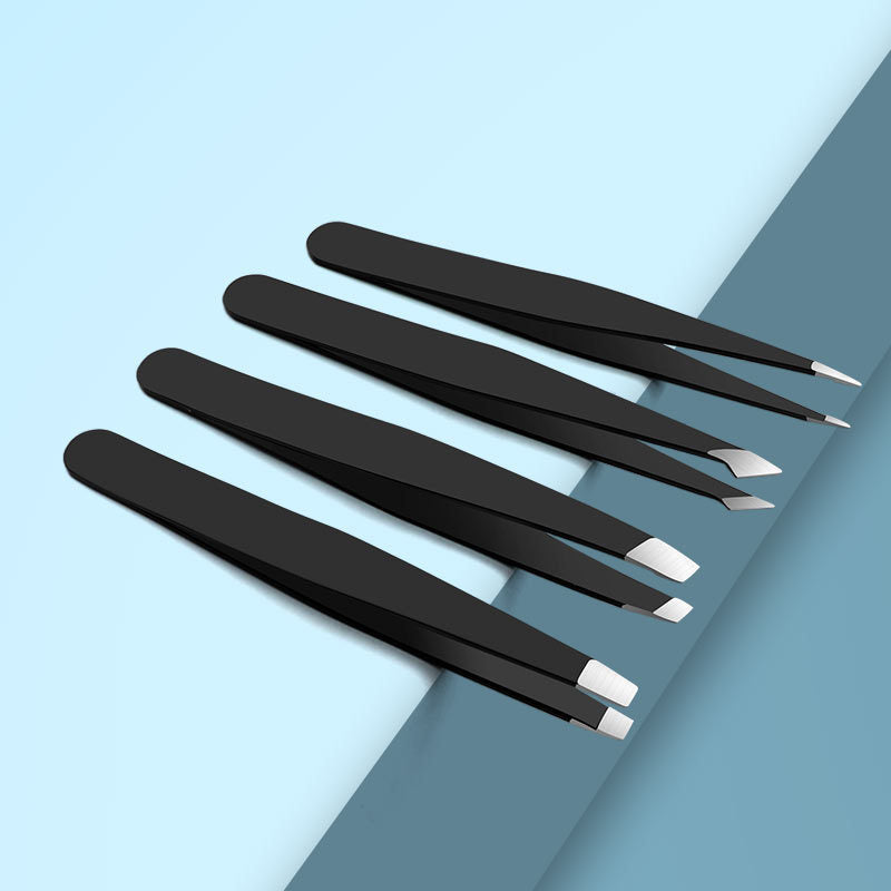 Black Stainless Steel Eyebrow Tweezers with Flat Hairs Puller for Precise Grooming - Hairy Situations stainless steel