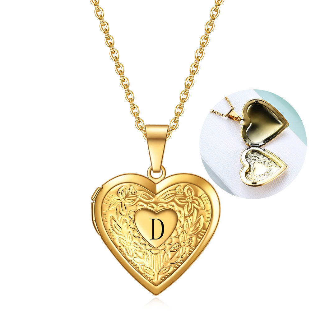 Stainless Steel Personalized Heart-shaped Pattern Openable Photo Frame Pendant Necklace - Stainless Steel Heart Pattern