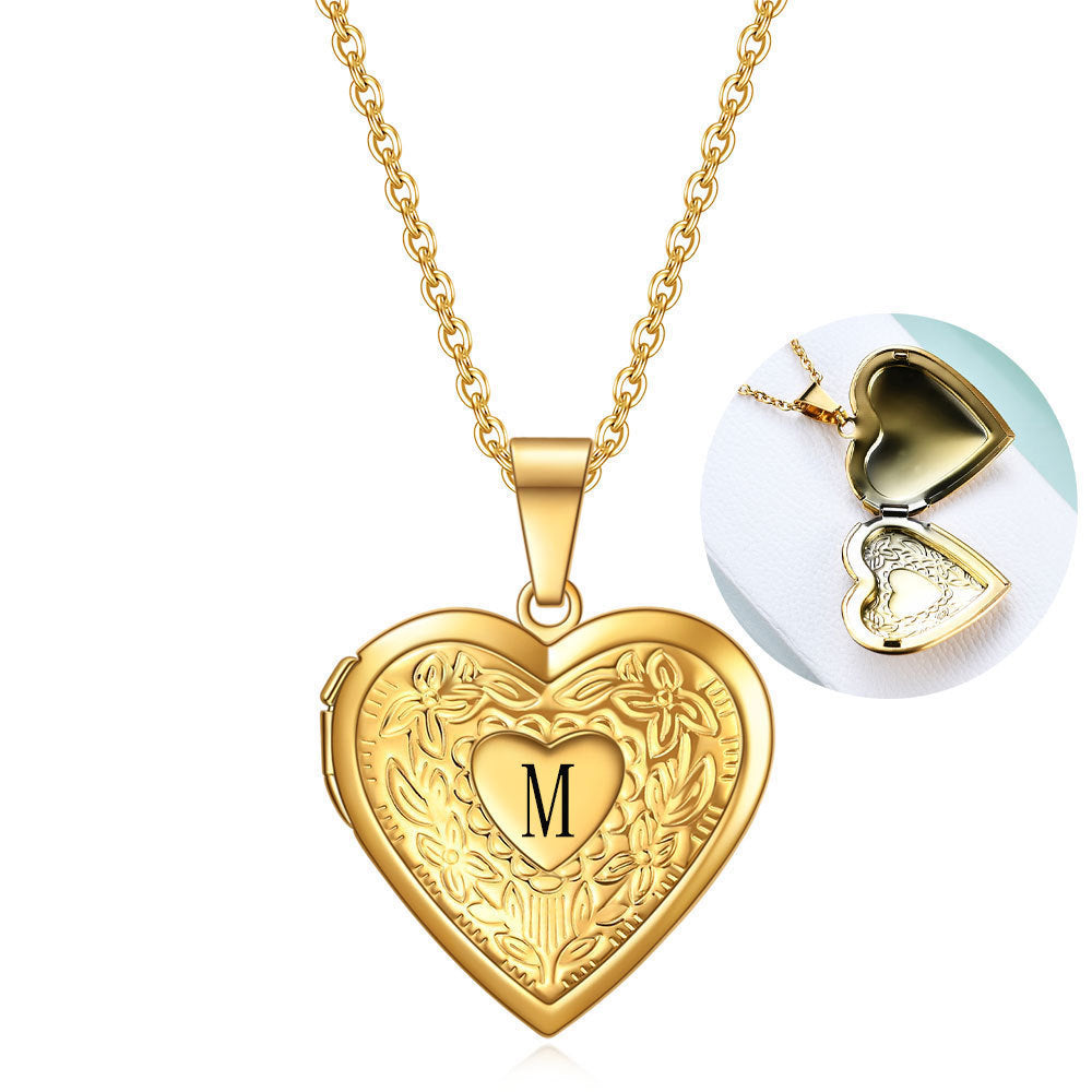 Stainless Steel Personalized Heart-shaped Pattern Openable Photo Frame Pendant Necklace - Stainless Steel Heart Pattern