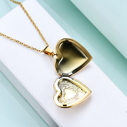 Stainless Steel Personalized Heart-shaped Pattern Openable Photo Frame Pendant Necklace - Stainless Steel Heart Pattern