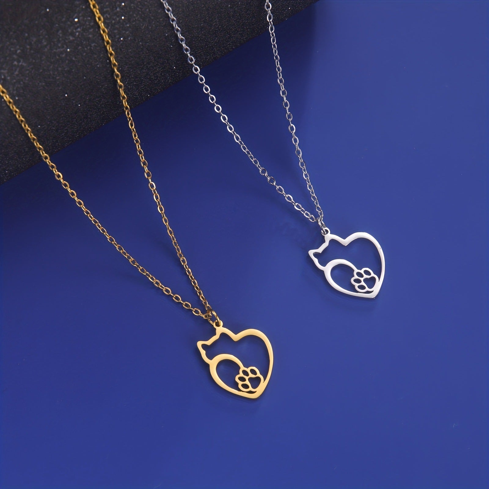 Stainless Steel Pet Silhouette Pendant Cat Small Dog Paw Prints Necklace - Stainless Steel Pet Silhouette Necklace