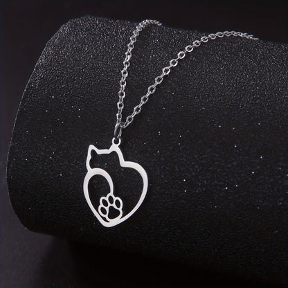 Stainless Steel Pet Silhouette Pendant Cat Small Dog Paw Prints Necklace - Stainless Steel Pet Silhouette Necklace