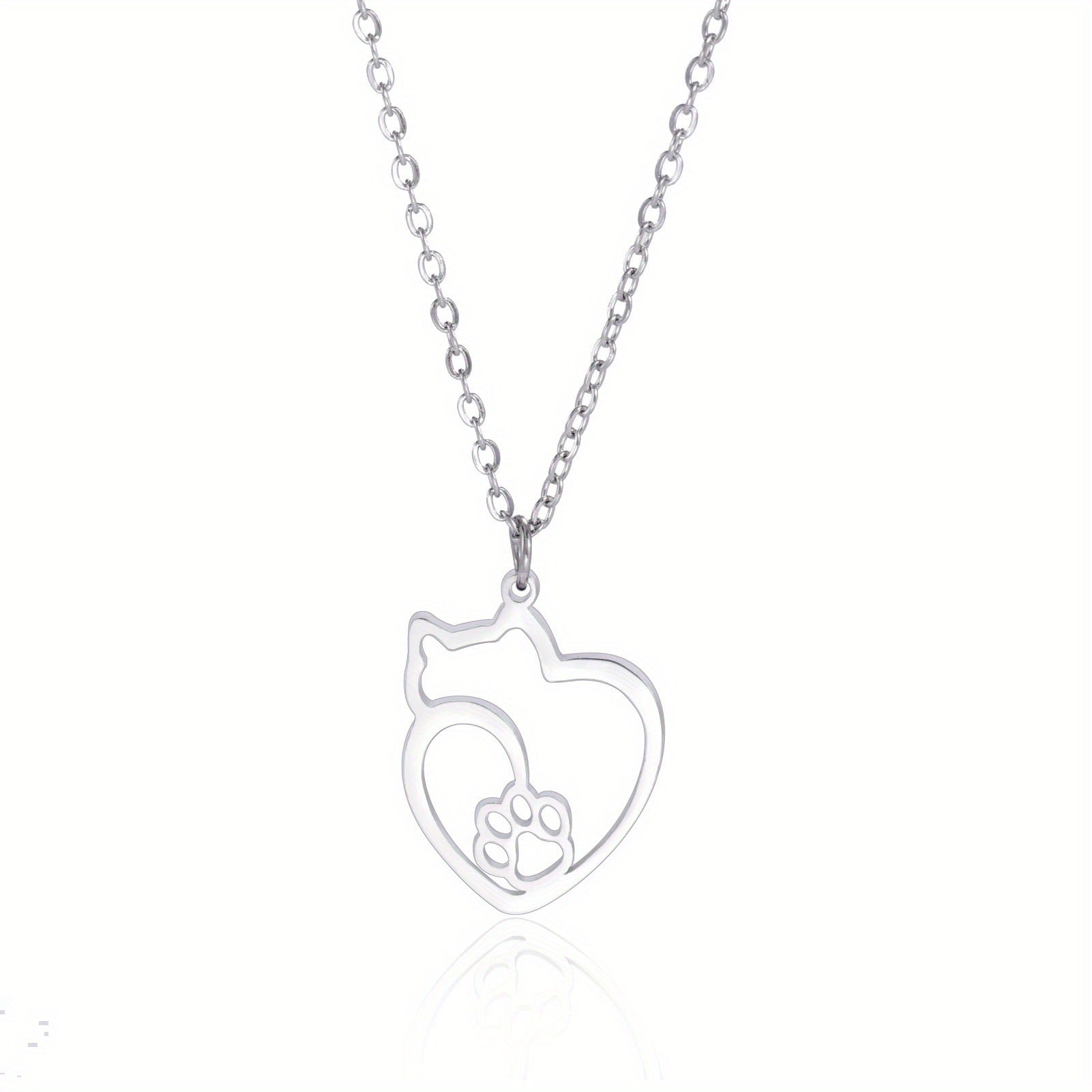 Stainless Steel Pet Silhouette Pendant Cat Small Dog Paw Prints Necklace - Stainless Steel Pet Silhouette Necklace