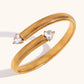 Stainless Steel Plated 18K Two-headed Heart-shaped Zircon Opening Striped Bracelet - Stainless Steel Zircon Opening