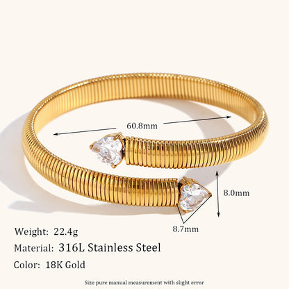 Electroplating Heart-Shaped Zircon Opening Striped Bracelet for Women - Stainless Steel zircon opening striped bracelet