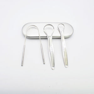 Stainless Steel Tongue Scraper Oral Care Set in Rose Gold or Iron Boxes - Scrape Away Bad Breath with Scrapers