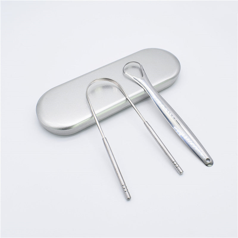 Stainless Steel Tongue Scraper Oral Care Set in Rose Gold or Iron Boxes - Scrape Away Bad Breath with Scrapers