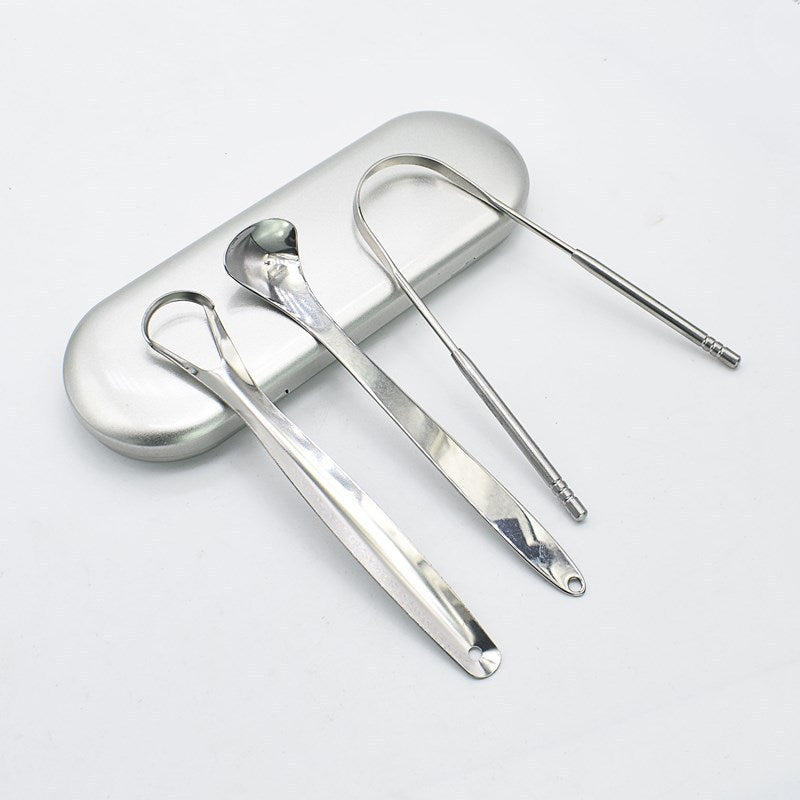 Stainless Steel Tongue Scraper Oral Care Set in Rose Gold or Iron Boxes - Scrape Away Bad Breath with Scrapers