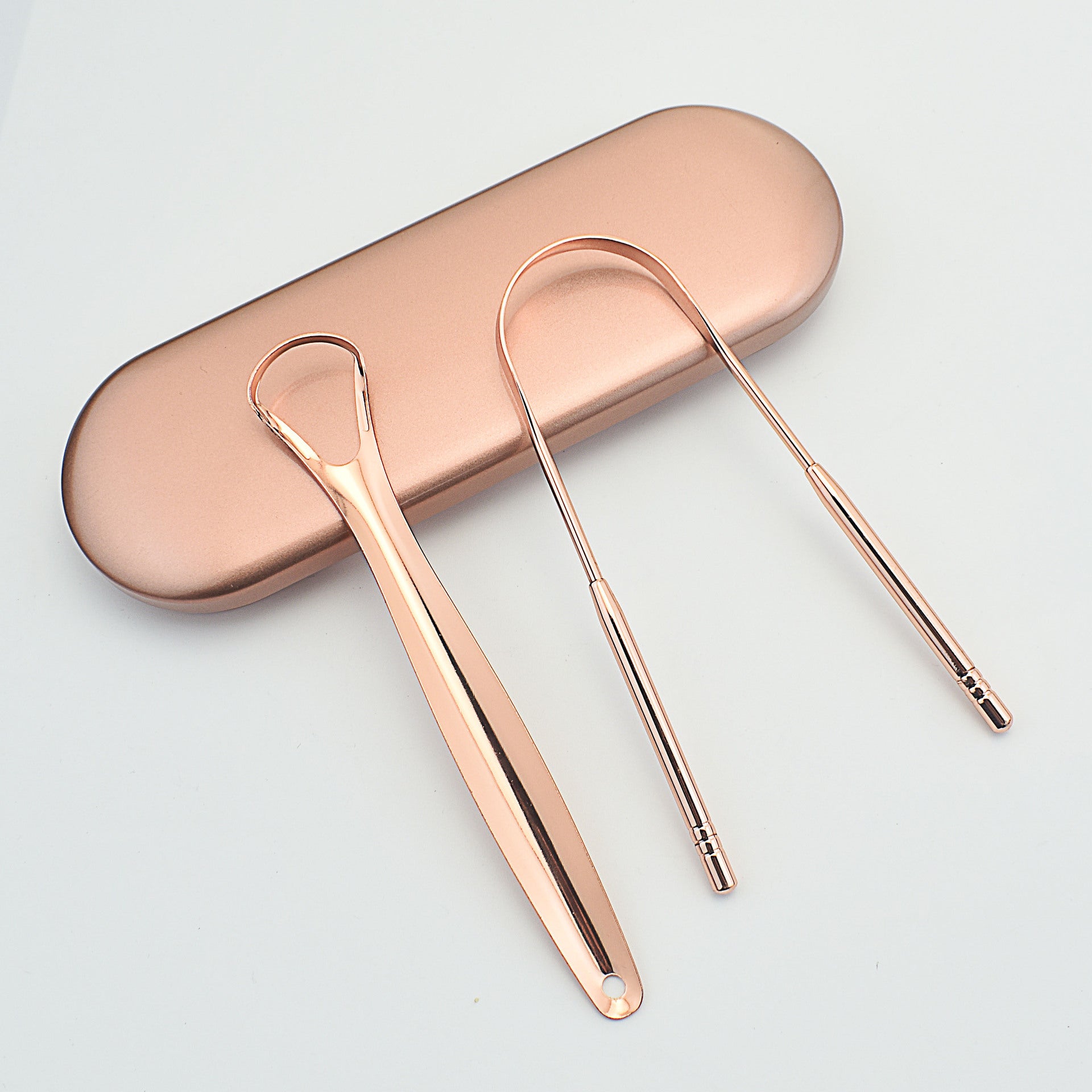 Stainless Steel Tongue Scraper Oral Care Set in Rose Gold or Iron Boxes - Scrape Away Bad Breath with Scrapers