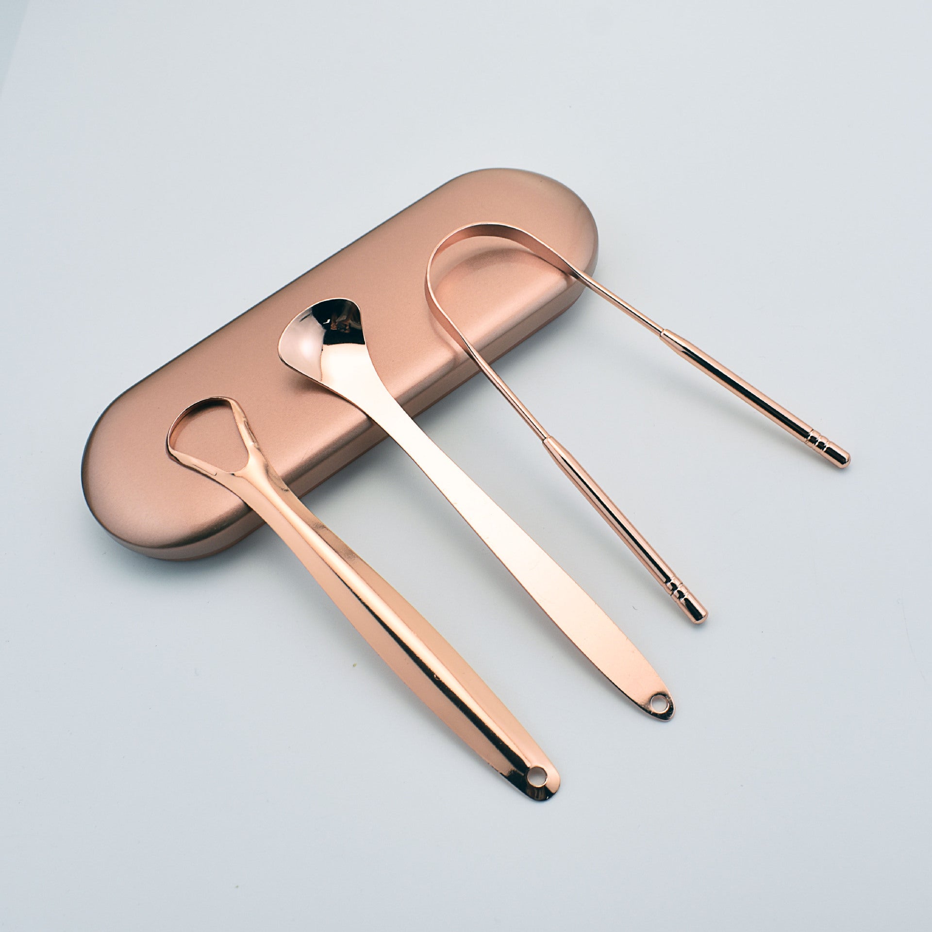 Stainless Steel Tongue Scraper Oral Care Set in Rose Gold or Iron Boxes - Scrape Away Bad Breath with Scrapers