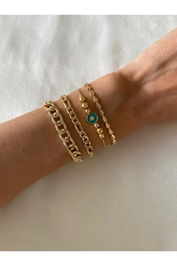 Star Layered Bracelet Set Modern Stackable Jewelry for Women and Girls - bracelet set