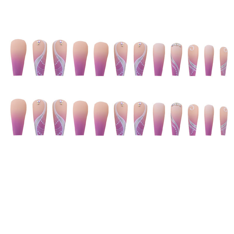 Starry Sky Bohemian Lace Fake Nails for European and American Long Wear - fake nails european american wear long