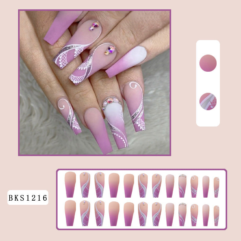 Starry Sky Bohemian Lace Fake Nails for European and American Long Wear - fake nails european american wear long