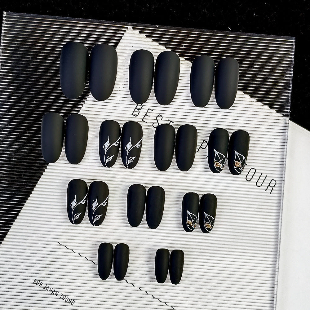 Starry Sky CY223 Dark Leaf Long Wear Resistant False Nails with Glue - Teleplus Leaves dark leaves wear long armor