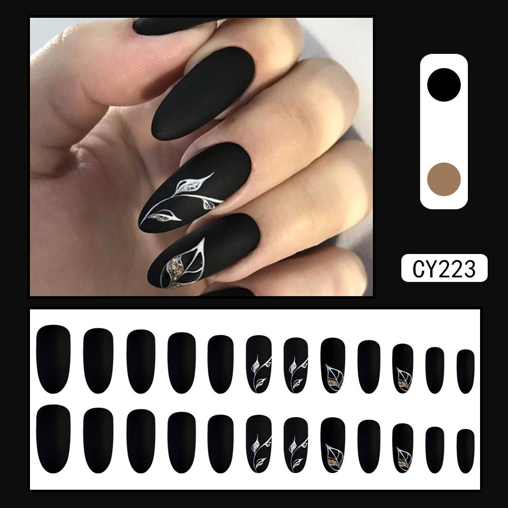 Starry Sky CY223 Dark Leaf Long Wear Resistant False Nails with Glue - Teleplus Leaves dark leaves wear long armor