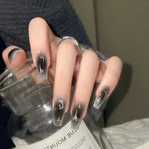 Starry Sky Silver Fake Nails for Dark Hot Girl Ins Style Blush Nail Art - Teleplus dark hot girl ins style blush silver
