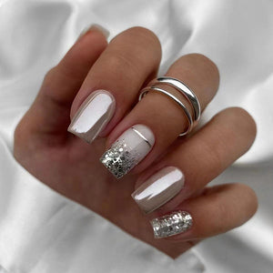 Starry Sky Square Nail Art Kit with Silver Glitter for American Fashion Styles - Teleplus american fashion square nail