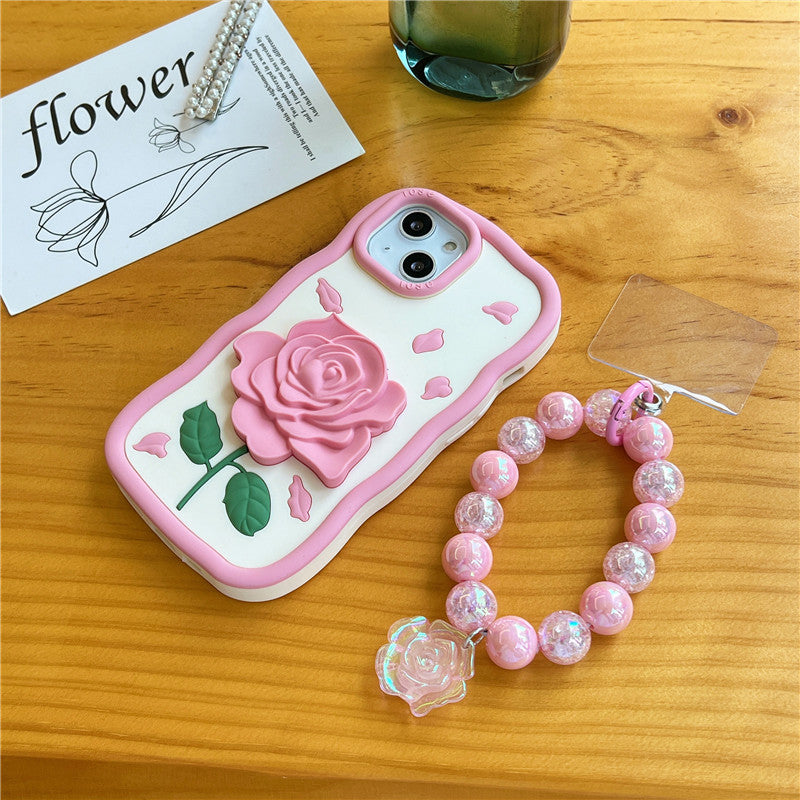 Stereo Heart Wings Lanyard for Apple Devices with Rose Silicone Design - Cream Phone Case Feelings stereo heart wings