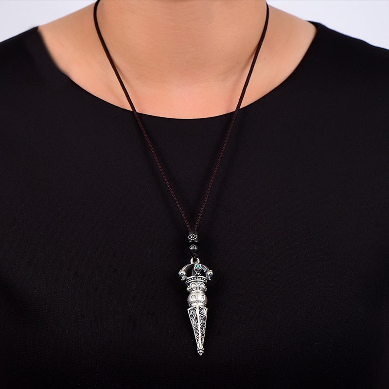 Pure Silver Magic Vajra Pendant Necklace with Delivery Lanyard - Pendant: for Your Neck! pure silver magic vajra pendant